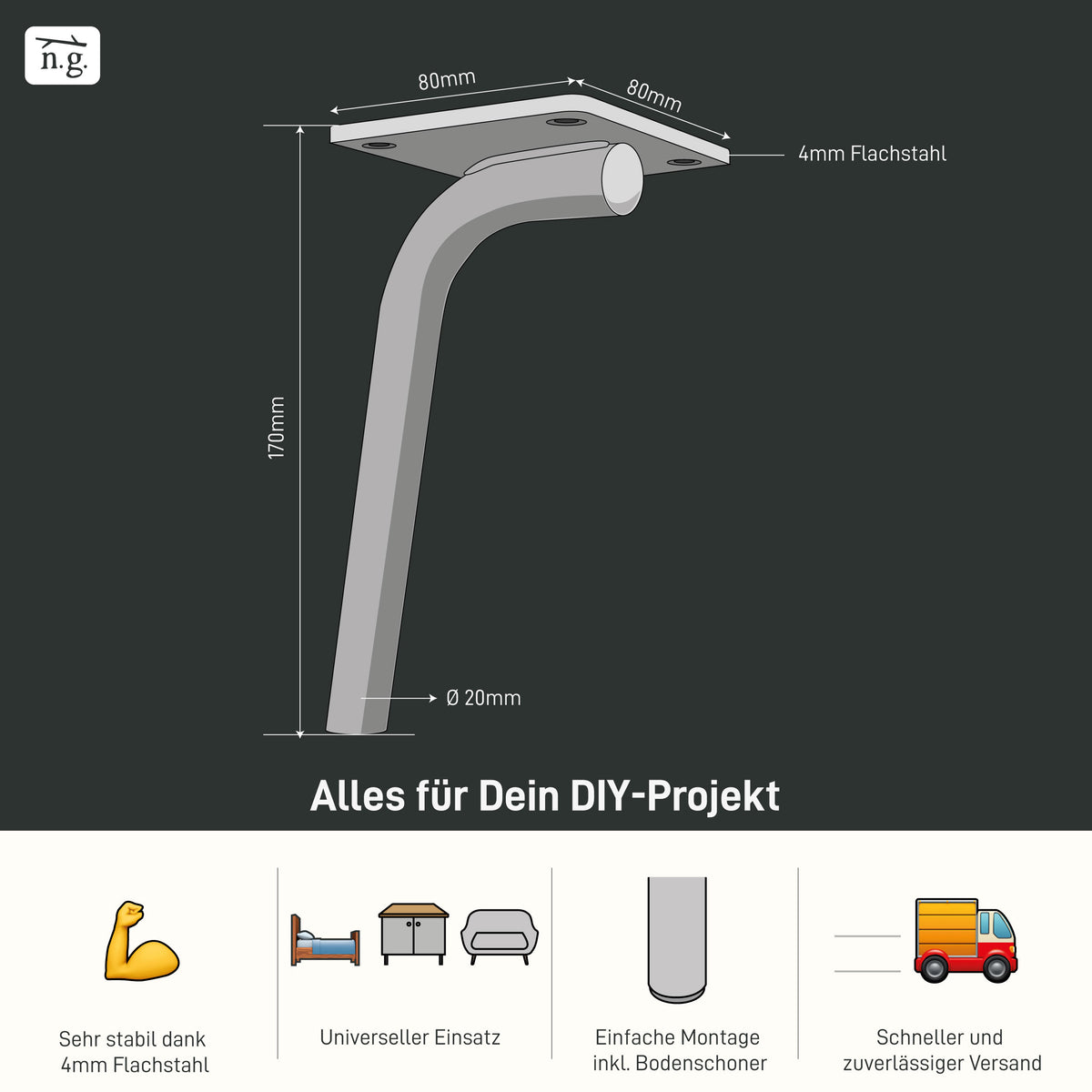 4er Set Möbelfüße CURVED